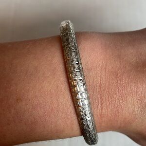 Silver Etched Bangle Bracelet with Clasp